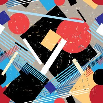 Abstract seamless pattern of bright geometric shapes Stock Illustration