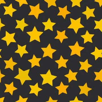 Abstract seamless pattern with bright yellow stars on black background. Geome イラスト素材