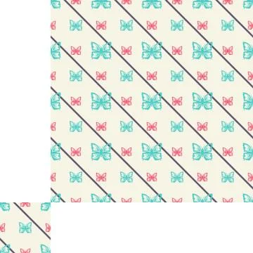 Abstract seamless pattern with butterflies, lines and pattern unit. Stock Illustration