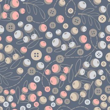 Abstract seamless pattern with buttons and leaves. Stock Illustration