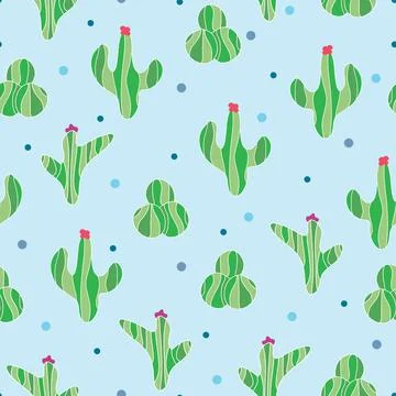 Abstract seamless pattern cactus on light blue background Stock Illustration
