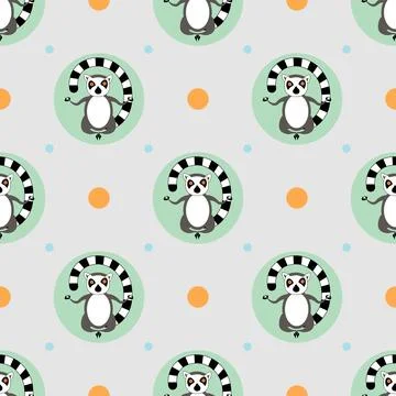 Abstract seamless pattern with Cartoon meditating lemur Stock Illustration