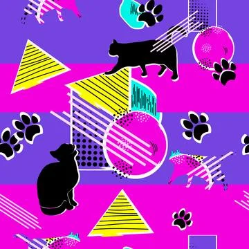 Abstract seamless pattern of cat. Pop art background. Stock Illustration