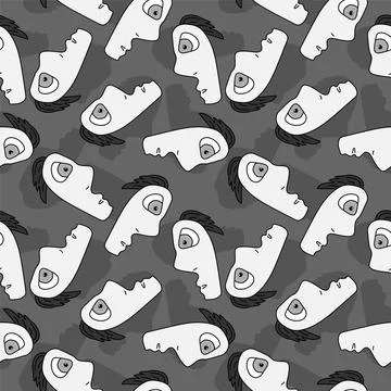 Abstract seamless pattern with chaotic cute man faces Stock Illustration