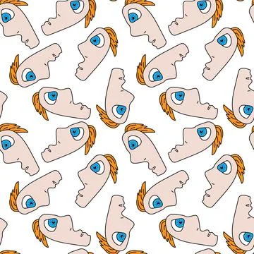 Abstract seamless pattern with chaotic cute man faces Stock Illustration