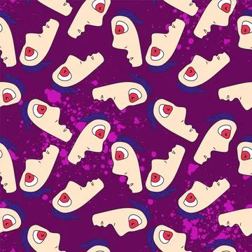 Abstract seamless pattern with chaotic cute man faces Stock Illustration
