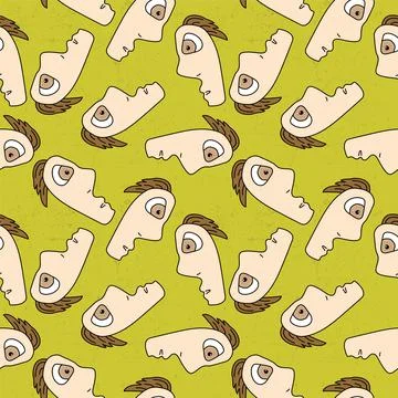 Abstract seamless pattern with chaotic cute man faces Stock Illustration