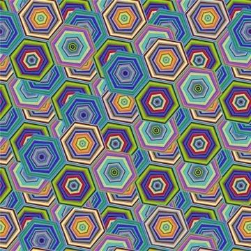 Abstract seamless pattern with chaotic hexagon. Repeated backdrop with colourful Illustrazione stock