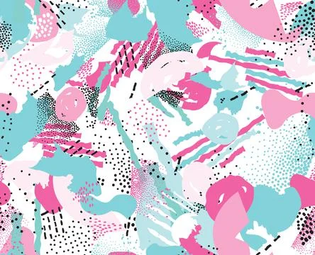 Abstract seamless pattern with chaotic lines and dots. Ornamental stylish geo Stock Illustration