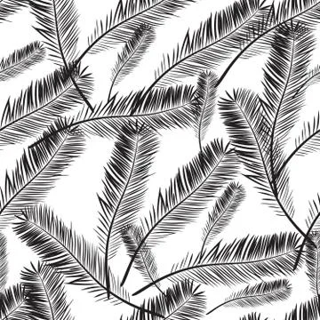Abstract seamless pattern with chaotic palm leaves like feathers. Repeated Stock Illustration