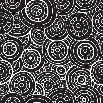Abstract seamless pattern of circles, lines and dots. White hand-drawn circle Stock Illustration