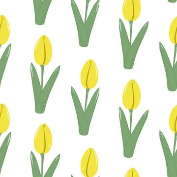 Abstract seamless pattern of colorful blooming tulips in trendy bright yelow Illustrazione stock