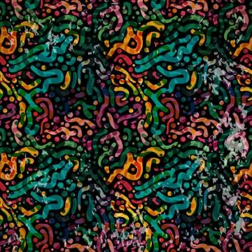 Abstract seamless pattern of colorful brush strokes on the dark faded shabby  Stock Illustration