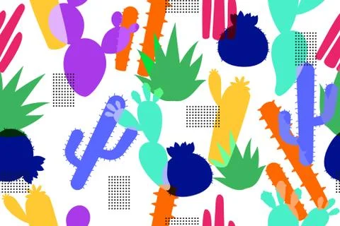 Abstract seamless pattern of colorful cactus background in hipster trendy design Stock Illustration