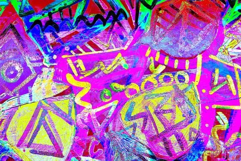 Abstract seamless pattern with colorful geometric shapes. Bright background f Stock Photos