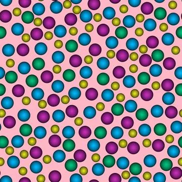 Abstract seamless pattern with colorful voluminous different balls on pink. Stock Illustration