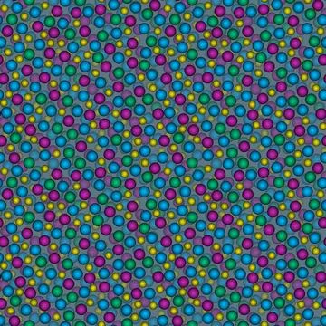 Abstract seamless pattern with colorful voluminous different balls on gray. Stock Illustration