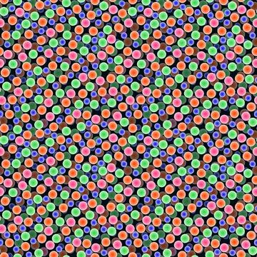Abstract seamless pattern with colorful voluminous different balls on black. Stock Illustration