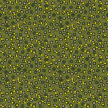 Abstract seamless pattern with colorful voluminous different balls on olive. Stock Illustration