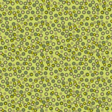 Abstract seamless pattern with colorful voluminous different balls on mustaed Stock Illustration