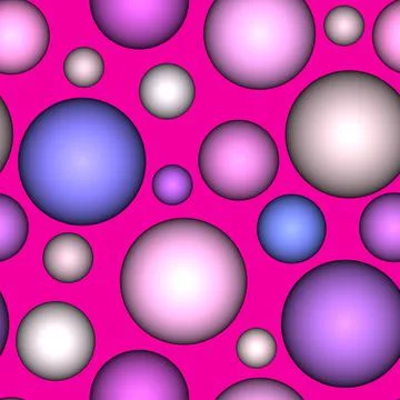 Abstract seamless pattern with colorful voluminous different balls on pink. Stock Illustration