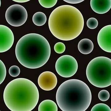 Abstract seamless pattern with colorful voluminous different balls on black. Stock Illustration