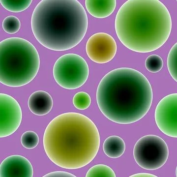 Abstract seamless pattern with colorful voluminous different balls on lilac. Stock-Illustration