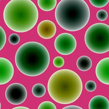 Abstract seamless pattern with colorful voluminous different balls on pink. Stock Illustration