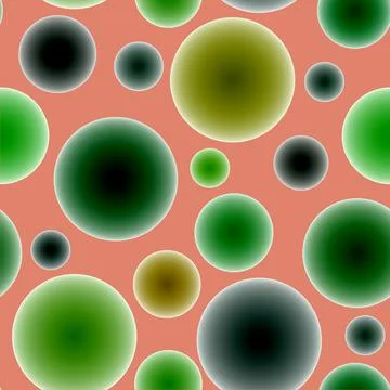 Abstract seamless pattern with colorful voluminous different balls on salmon Stock Illustration