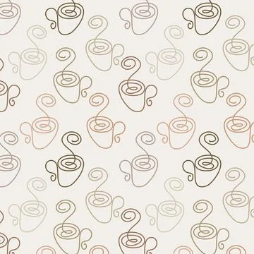 Abstract Seamless pattern of cups in a minimalistic line art style in coffee Illustrazione stock