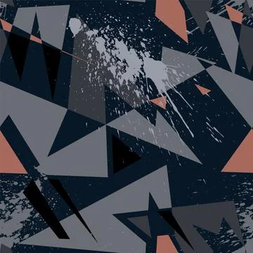 Abstract seamless pattern with curved geometry elements and grunge spots Stock Illustration