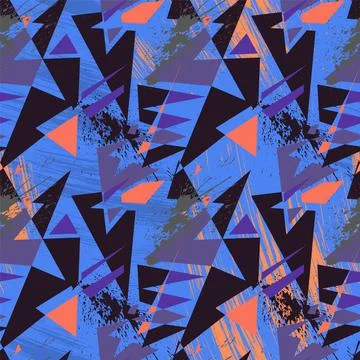 Abstract seamless pattern with curved geometry elements and grunge spots イラスト素材