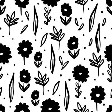 Abstract seamless pattern with cute hand drawn meadow flowers. Stock Illustration