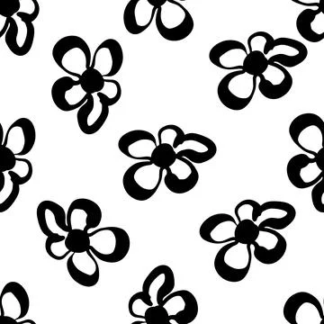 Abstract seamless pattern with cute hand drawn sketch of meadow flowers. Stock Illustration