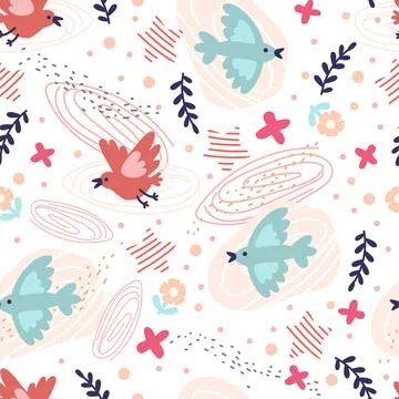 Abstract seamless pattern with cutes birds Stock Illustration