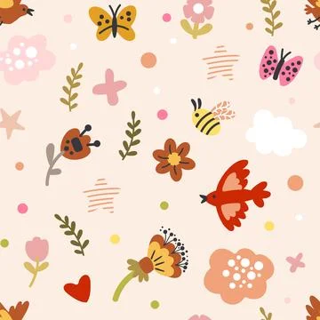 Abstract seamless pattern cutes spring elements イラスト素材
