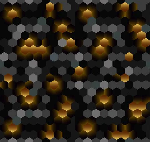 Abstract seamless pattern with dark and gold hexagon shapes. Futuristic surface Stock Illustration