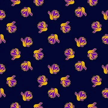 Abstract seamless pattern in dark tones with magnolia yellow and purple brigh Stock Illustration