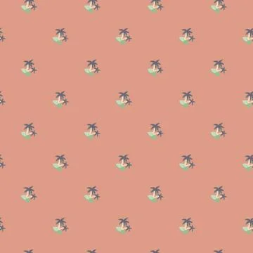 Abstract seamless pattern with decorative small blue island and tree palm pri Stock Illustration