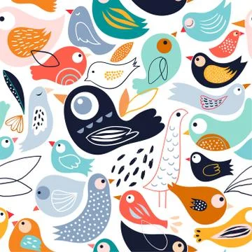 Abstract seamless pattern with different birds Stock Illustration