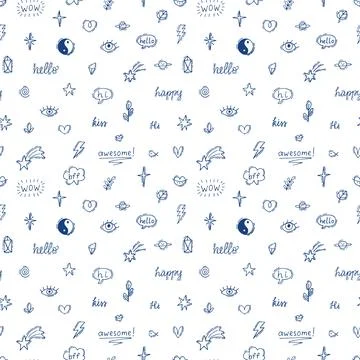 Abstract seamless pattern with doodle boho elements. Celestial sketch. Hand.. Stock Illustration