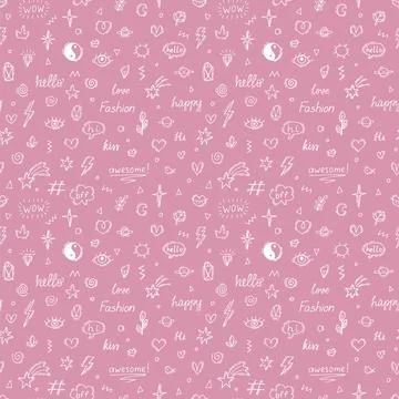 Abstract seamless pattern with doodle boho style elements. Hand drawn backg.. Stock Illustration