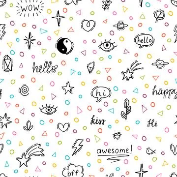 Abstract seamless pattern with doodle elements. Hand drawn background with .. Stock Illustration