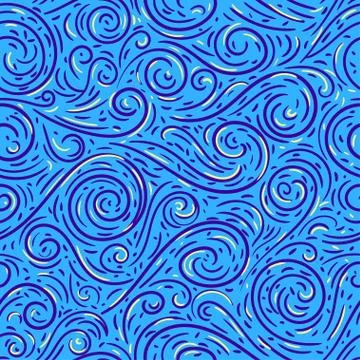 Abstract seamless pattern with doodle waves and swirls. Stock Illustration