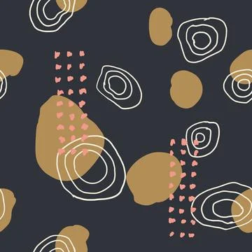 Abstract seamless pattern, doodles, stylized rosy, leaves, stripes, spots, bud Stock Illustration