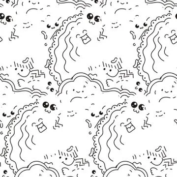 Abstract seamless pattern with dots, lines and emoji. Nice for prints, cards, Illustrazione stock