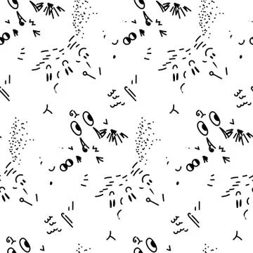 Abstract seamless pattern with dots, lines and emoji. Nice for prints, cards, Stock Illustration