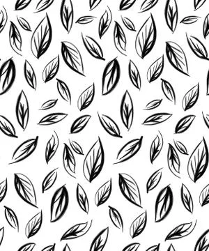 Abstract seamless pattern of fall, autumn leaves. Hand drawn leaf with white bac Stock Illustration
