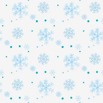 Abstract seamless pattern of falling blue snowflakes on white background. Win Stock Illustration