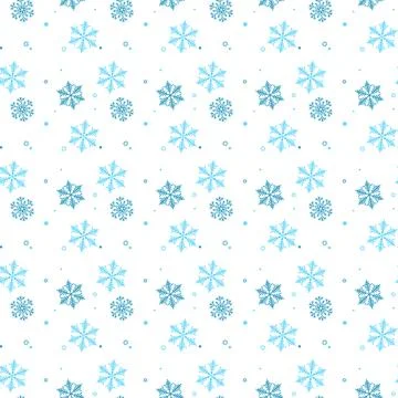 Abstract seamless pattern of falling blue snowflakes on white background. W.. Stock Illustration